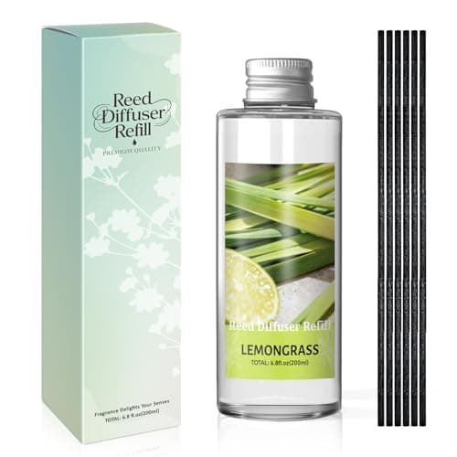 Image of SCENTORINI Reed Diffuser Refill 200ml – Long Lasting Lemongrass Fragrance Oil with 6 Sticks – Natural Essential Oil Refill for Home Room Air Freshener – Fresh Aromatherapy Scent for Everyday Use