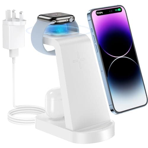 Image of Wireless Charger, CKCN 3 in 1 Fast Wireless Charging Station for i Phone 14/13/12/11 Pro Max/XS, Phone Watch Charger for Apple Watch 8/7/SE/6/5/4/3/2, Charging Stand Dock for Air pod Pro/3, White