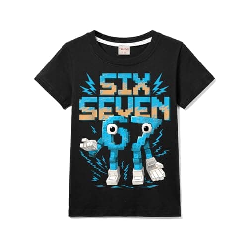 Image of Kids 67 Meme Boys Girls Cotton T-Shirt Short Sleeve Tops 3-13 Years Tee (Black,9 Years)