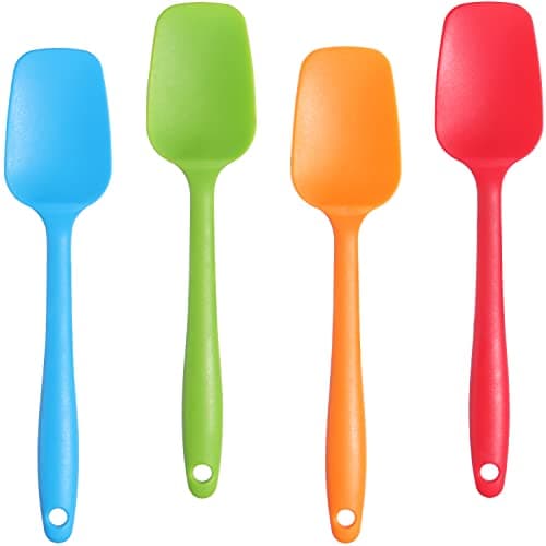 Image of YOKOMI 4 Pcs Silicone Spoons, Heat Resistant Non-Stick Silicone Rubber Spatulas Scrapers Kitchen Utensils Tools for Cooking Baking Mixing, Multicolor