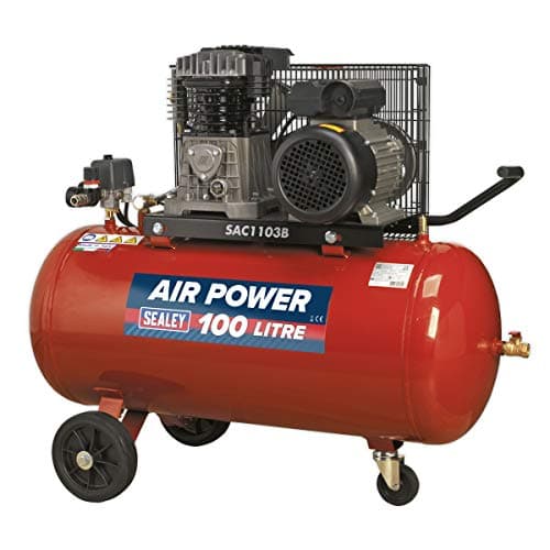 Image of Sealey Sac1103B Compressor 100Ltr Belt Drive 3Hp with Cast Cylinders and Wheels