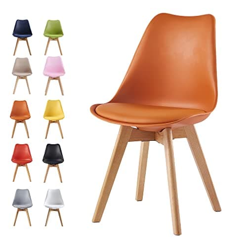 Image of mcc direct Dining Chairs Wooden Legs Soft Cushion Pad Stylish DELUXE Retro Lounge Dining Office EVA (Orange)
