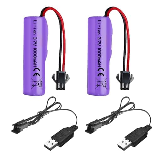 Image of SKIKHN 2PCS 1000mAh 3.7V RC Battery, Rechargeable Lithium Batteries with UBS Charging Cable SM-2P plug, Universal Li-Ion Battery Compatible for RC vehicles, boats, tanks, cars, robots, stunt cars