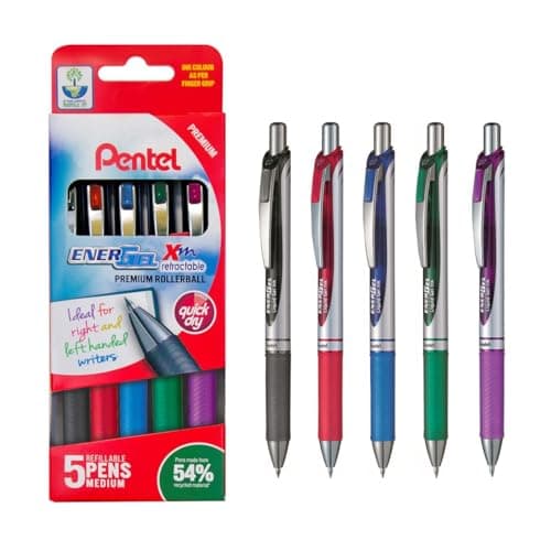 Image of Pentel Energel XM Rollerball Pen 0.7mm Retractable Pack of 5 - Color: Assorted