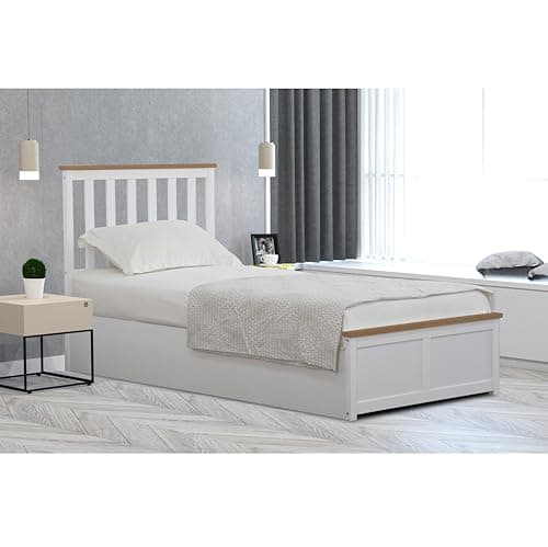 Image of Comfy Living White Wooden Ottoman Gas Lift Storage Bed 3ft 4ft 4ft6 5ft (No Mattress, 3ft Single)