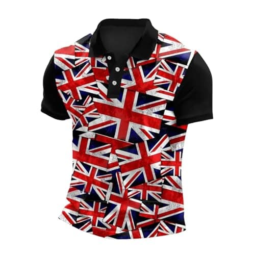 Image of Union Jack Flag Mens Fishing Shirts Great Britain Bunting Flags Print Short Sleeve Tshirts Plain Solid Basic Sportwear Pullover Top King Charles 2025 Muscle Gym Workout Athletic Shirt