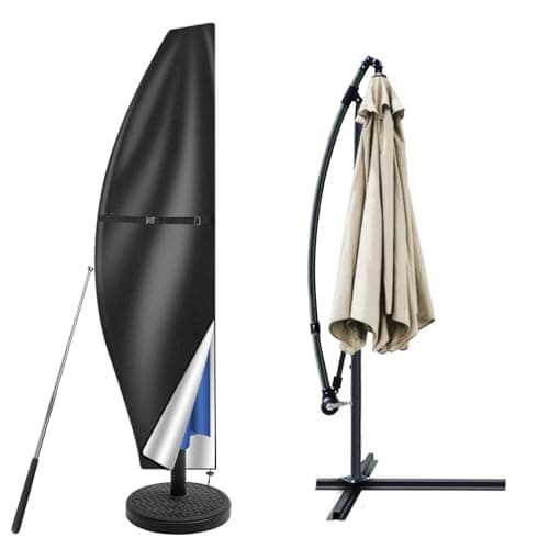 Image of Teynewer Parasol Cover Waterproof, Garden Cantilever Umbrella Cover with 210D Oxford Fabric, Telescopic Rod and Zipper Fit for 2 to 4 m Banana Patio Umbrellas, Windproof & Anti-UV - 280x30x81/46cm
