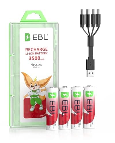 Image of EBL 1.5V Lithium AA Rechargeable Battery - 3500mWh High Capacity with 4-in-1 USB-C Charging Cable, USB-C AA Battery, No Charger Needed to Charge Anywhere