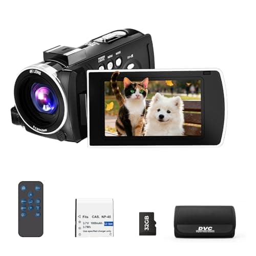 Image of FIREFOTO Camcorder Video Camera 4K 64MP Vlogging Camera for YouTube, 18X Digital Zoom, 3.0" 270° Rotating Screen, LED Fill Light, Webcam, Camcorders with 32GB TF Card, Remote Control