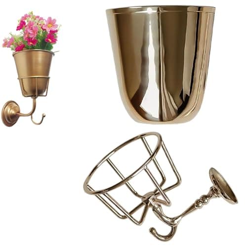 Image of Handcrafted Opal Wall Vessel, Vintage Iron Wall Container Vase, Wall Mounted Metal Container Vase, Versatile Hanging Organizer, Wall Vessel Vases for Flowers, Kitchen Bathroom Organize Decor (Gold)