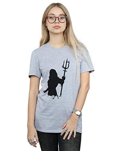 Image of DC Comics Women's Aquaman Mono Silhouette Boyfriend Fit T-Shirt Sport Grey X-Large