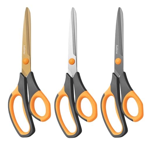 Image of Asdirne Titanium Coating Scissors, Premium All Purpose Scissors, Ultra Sharp Stainless Steel Blades, Comfortable Grip, Great for Craft, Office, School and Everyday Use, Black/orange, 21.8cm, Pack of 3