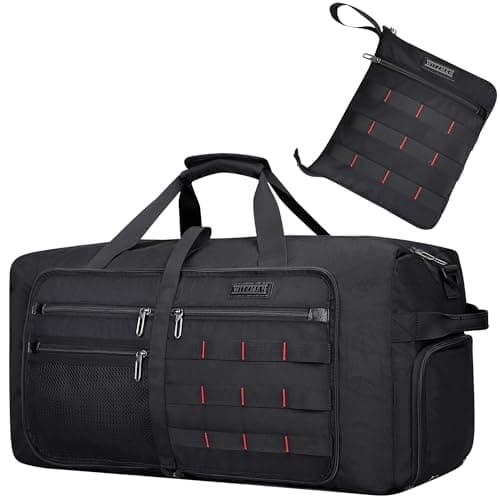 Image of WITZMAN Foldable Duffle Bag for Travel 65L Lightweight Packable Duffel Bag with Shoes Compartment Overnight Bag for Men Women (B697 Black)