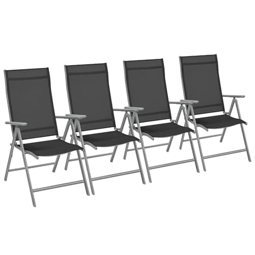Image of SONGMICS GCB30BK Garden Chair Folding Garden Chair Set of 4 Outdoor Seat Metal Frame 8 Position Adjustable Backrest Load Capacity 150kg Black