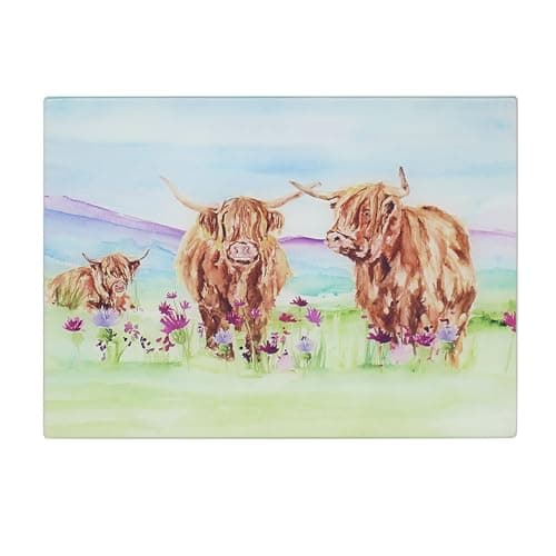 Image of The Leonardo Collection Jennifer Rose Gallery Highland Cow Cutting Board for Home & Restaurants | Durable & Printed Chopping Boards for Kitchens | Washable Wood Chopping Board