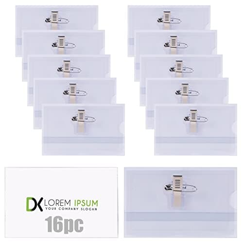 Image of Vicloon Badge Holders, 16Pcs Name Badges with Crocodile Clip and Safety Pin, Waterproof Badge Holders Blank Card Insert Sheets Horizontal ID Card Holder Company, School, Corporate Conference