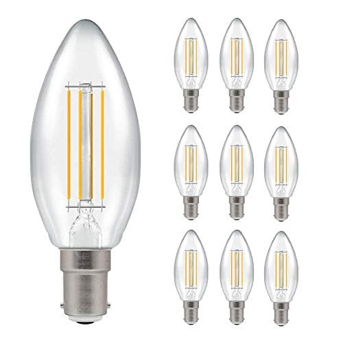 Image of Pack of 10 x Crompton LED Dimmable Filament Candle Light Bulb Clear 5W B15 SBC 2700K Warm