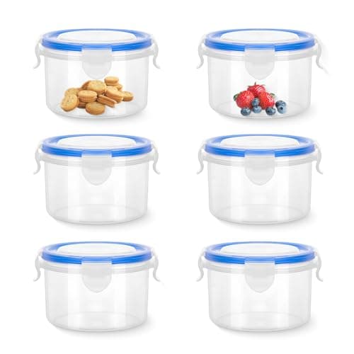 Image of XMDROU Small Food Containers with Lids, 6 Pack Plastic Snack Pots, 300ML Plastic Reusable Snack Pots with Clip Lock Airtight Plastics Food Storage Container for Yoghurt Fruit Snacks