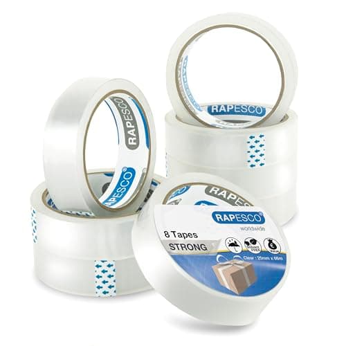 Image of Rapesco 1808 Transparent Adhesive Tape Rolls, 26 mm x 66 m, Clear Refills, Pack of 8