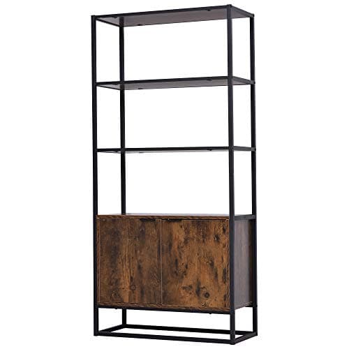 Image of HOMCOM Industrial Bookshelf, Storage Shelf, Large Bookcase with 3 Open Shelves, Multifunctional Rack for Living Room, Office, Rustic Brown and Black