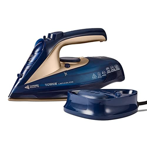 Image of Tower T22008BLG CeraGlide Cordless Steam Iron with Ceramic Soleplate and Variable Steam Function, Blue and Rose Gold