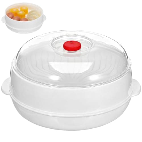 Image of Gatuida Microwave Food Steamer Round Basket With Clear Lid Steam Release Vent, Microwavable Cooker Pot For Vegetables Fish Bao Buns Quick Kitchen Prep