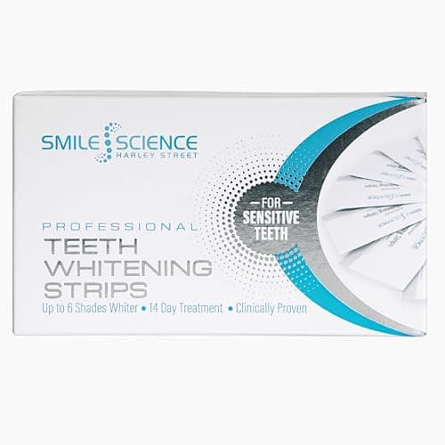 Image of Smile Science Harley Street Professional Teeth Whitening Strips for Sensitive Teeth - Peroxide-Free Formula Removes Coffee & Wine Stains - Enamel Safe, Vegan, Mint Flavour - 28 Strips (14 Treatments)