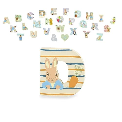 Image of Peter Rabbit Wooden Letters by Orange Tree Toys, Letter D with Peter - Alphabet Animal Letter for Personalised Baby Name, Toy Box, Door, Wall Decorations, Animals Nursery Decor, Boys Girls Bedroom