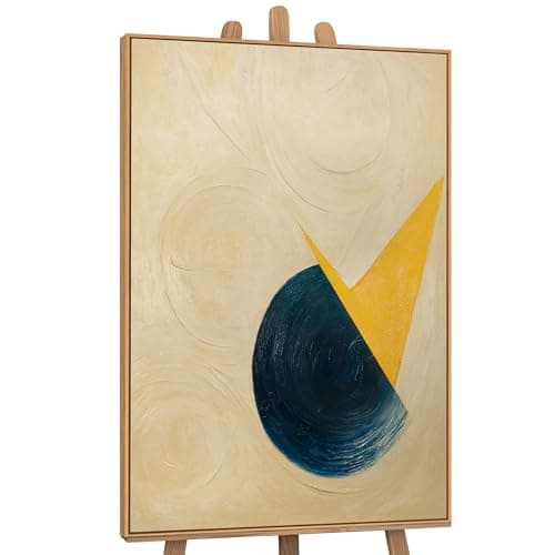 Image of YS-Art Abstract Wall Art – Hand Painted Canvas Painting with Blue Circle and Yellow Triangle Modern Framed Acrylic Artwork for Living Room Decor 56x40 inches