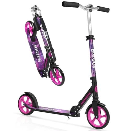 Image of BELEEV Scooter for Kids Ages 6+, 200mm Big Wheel Adult Scooters for Boys and Girls, 4 Adjustable Handlebar, Front Suspension, 2 Wheels Scooter with Carry Strap, up to 100Kg