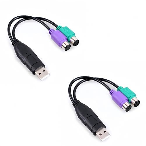 Image of 2 Pack PS2 to USB Adapter, PS/2 Keyboard to USB Converter, 7.44 Inch Cable with Built-in IC Chip, Compatible with PS2 Mouse & Keyboard, Plug and Play USB Adapter for PC, Laptop, KVM Switch (black)