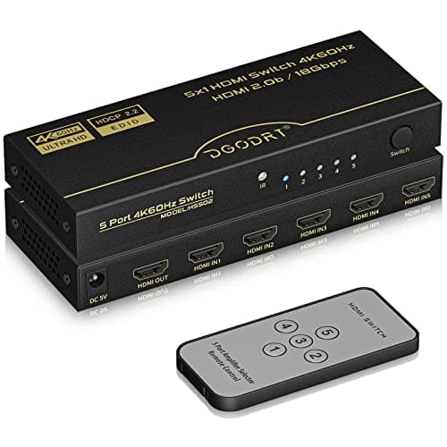 Image of HDMI Switch 5 in 1 Out 4K@60Hz, DGODRT HDMI Splitter Switcher with Remote, 5 Port Hdmi 2.0 Switch Box Hub for 3D, HDCP2.2, HDR, Compatible with Xbox, PS5/4,Fire Stick,Roku,Blu-Ray Player