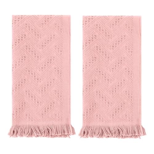 Image of HJZHII 2 Pcs Hand Towels for Bathroom, 30×13 Inch Turkish Cotton Absorbent Soft Face Towel, Boho Jacquard Weave Fringe Bath Hand Towels for Bathroom Decor Kitchen Hotel Spa Farmhouse Guest(Pink)