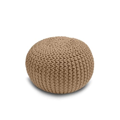 Image of Home Sweet Home UK Handmade Ottoman Large Knitted Pouffe Footstool - 100% Cotton Chunky Knitted Round Pouffes For Living Room - Suitable For Resting Feet, Occasional Seating & Decor