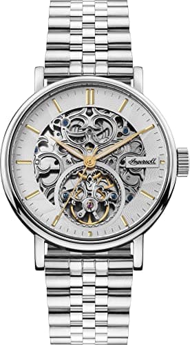 Image of Ingersoll 1892 The Charles Mens 44mm Automatic Watch with Silver Skeleton Dial and Silver Stainless Steel Bracelet I05803B