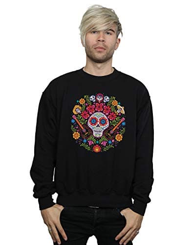 Image of Disney Men's Coco Embroidered Skull Print Sweatshirt Black XX-Large