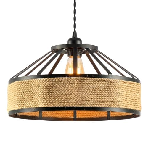 Image of SUNNYNEST Black Ceiling Light Shade, Industrial Cage Lampshade for Pendant or Ceiling Light, Modern Easy Fit Light Shade for Bedroom, Living Room, Kitchen and Hallway, Shade Only (Woven (25cm)