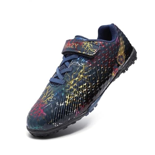Image of YHLLZY Boys Football Boots Kids Astro Turf Trainers Sports Shoes Profession Competition Outdoor Athletic Sneakers Black 3UK