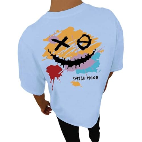 Image of T Shirts for Men UK, Tshirts Men Summer,Graphic Print Summer Casual Round Neck Short Sleeve Comfortable Blend Tee T-Shirts Tops Light Blue