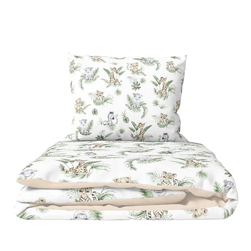 Image of Baby Comfort 2-Piece Toddler Duvet & Pillow Set - 120x90 cm - 100% Cotton Breathable Fabric - Machine Washable Quilted Bedding for Cot Bed 12M+ (Safari)
