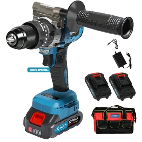 Image of 20V Max Cordless Hammer Drill, 1/2" Keyless All Metal Chuck Brushless Impact Drill, Compact Driver Drills for Metal, Wood, Thick Concrete -JOVANT (2 Batteries)