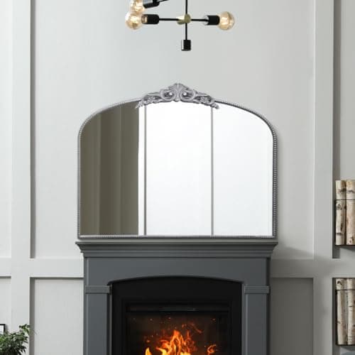 Image of MirrorOutlet The Crown - Silver Metal Framed Classic Arched Wall Mirror with Feature Crown 40" X 31" (102CM X 80CM) Black. 2cm Wide Frame and 3cm Deep.