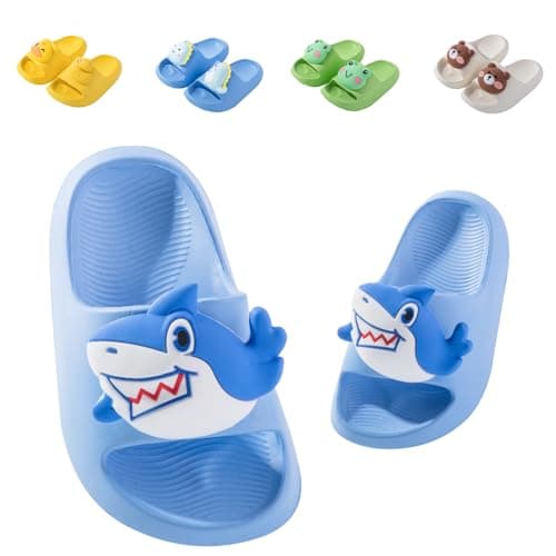 Image of Kids Sliders Toddler Summer Slippers for Boys Girls Beach Flip Flops Anti-Slip Pool Shower Slide Sandals for Children Blue Shark 762 Toddler UK 5/5.5 (Label Size 150mm)