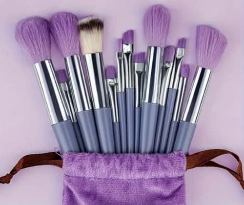 Image of 13 Pcs Makeup Brush Set with Travel Pouch – D.Sirez's Professional Synthetic Makeup Brushes for Foundation, Powder, Eyeshadow etc. – Soft Vegan Bristles, Perfect for Beginners & Gift Set (Purple)