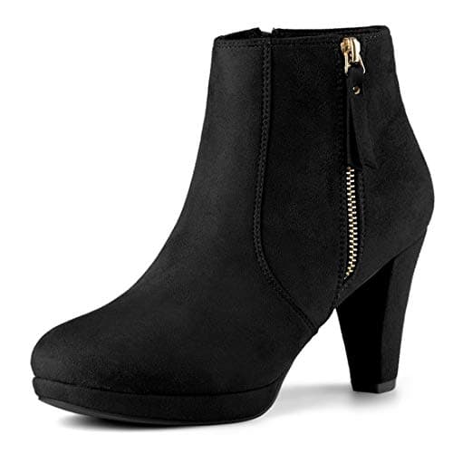 Image of Allegra K Women's Side Zip Low Platform Chunky Heel Ankle Booties Black 4 UK/Label Size 6.5 US