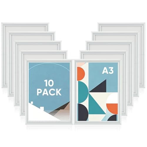 Image of 10 Pack A3 Snap Frame Clip Frame, Front-Opening Picture Frames, 25mm Anodised Aluminium Poster Holder for Wall Mount – Ideal for Certificates, Posters, Menus & Signs, Silver