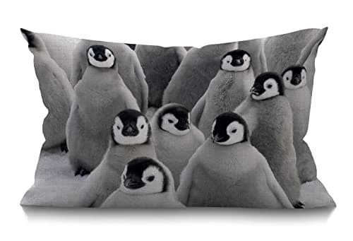 Image of BGBDEIA Lovely Funny Penguins South Pole Cushion Cover Lumbar Pillow Covers Home Decorative Cotton Linen Pillow Case for Sofa Couch Housewarming Gifts Family Room Décor 30 x 50 cm 12 x 20 Inch