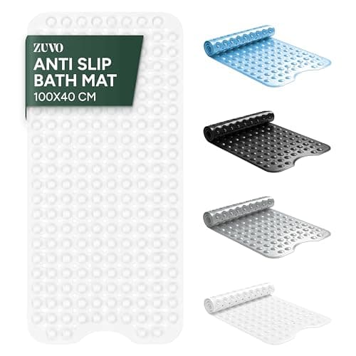 Image of Zuvo Non-Slip Bath Mat for Inside Bath – Extra Long 100 x 40cm, Anti Mould, Machine Washable Shower Mat with Suction Cups & Drain Holes – Safe for Kids & Elderly (Solid White)