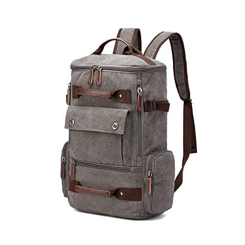 Image of Canvas Backpack, Casual Backpack Unisex Vintage Canvas Rucksack Hiking Backpack Travel Bag Laptop Backpack School Bag Student Bag Satchel Trekking Backpack Camping Bag Grey