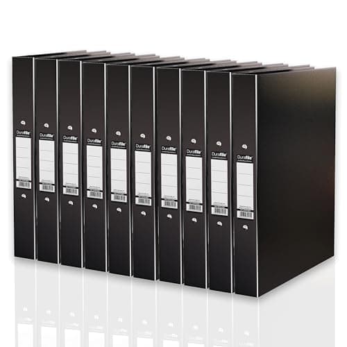 Image of Durafile Ring Binder A4 Files, Black, Pack of 10 Folders, Heavy Duty Board Construction Folders for Paperwork Ring Binder, Ideal Folder Organiser for School, Home & the Office